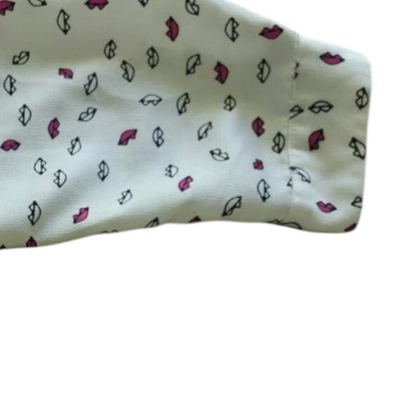 Jones New York White Lip Print Button Down Long Sleeve Blouse Women’s L - Picture 7 of 9